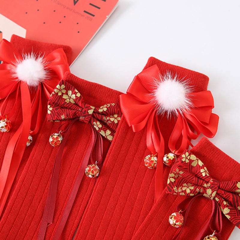 Vớ Cao Cổ Đính Nơ Ruy Băng Màu Đỏ Dễ Thương Dành Cho Bé Gái