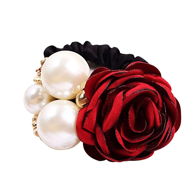 Dây buộc tóc hoa hồng đính ngọc trai thiết kế thời trang độc đáo