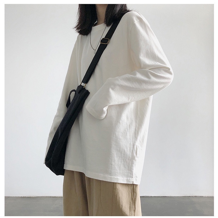 Áo thun tay dài màu trơn thiết kế mới thời trang mùa thu theo phong cách hàn quốc cho nữ