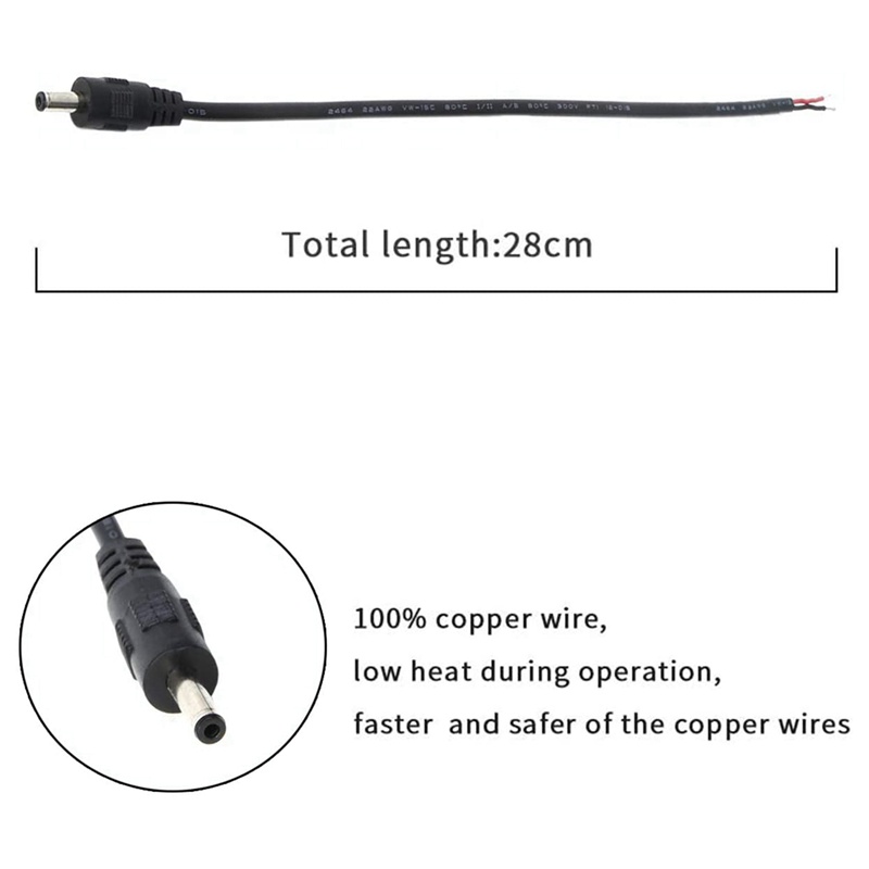 10 Gói 3.5mm x 1.35mm Nguồn DC Nam Giắc cắm vào dây trần Mở đầu Dây cáp nguồn bím 3.5X1.35mm cho nguồn DC