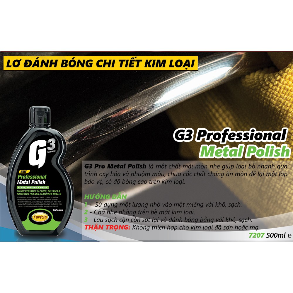 Lơ đánh bóng chi tiết kim loại Xe ô tô G3 Pro Metal Polish 500ml