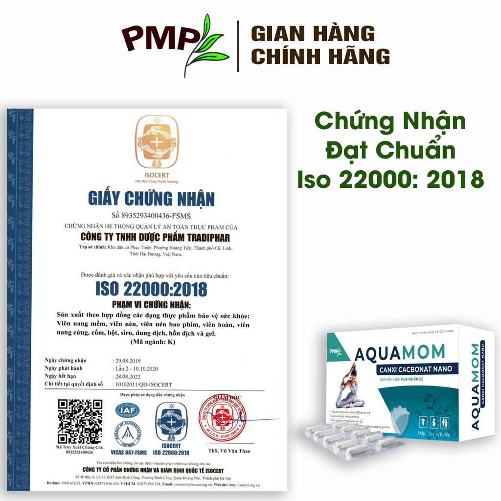 Viên Uống Canxi Nano Aquamom PMP - Bổ Sung Canxi, Vitamin D3, K2 Cho Phụ Nữ Mang Thai, Sau Sinh