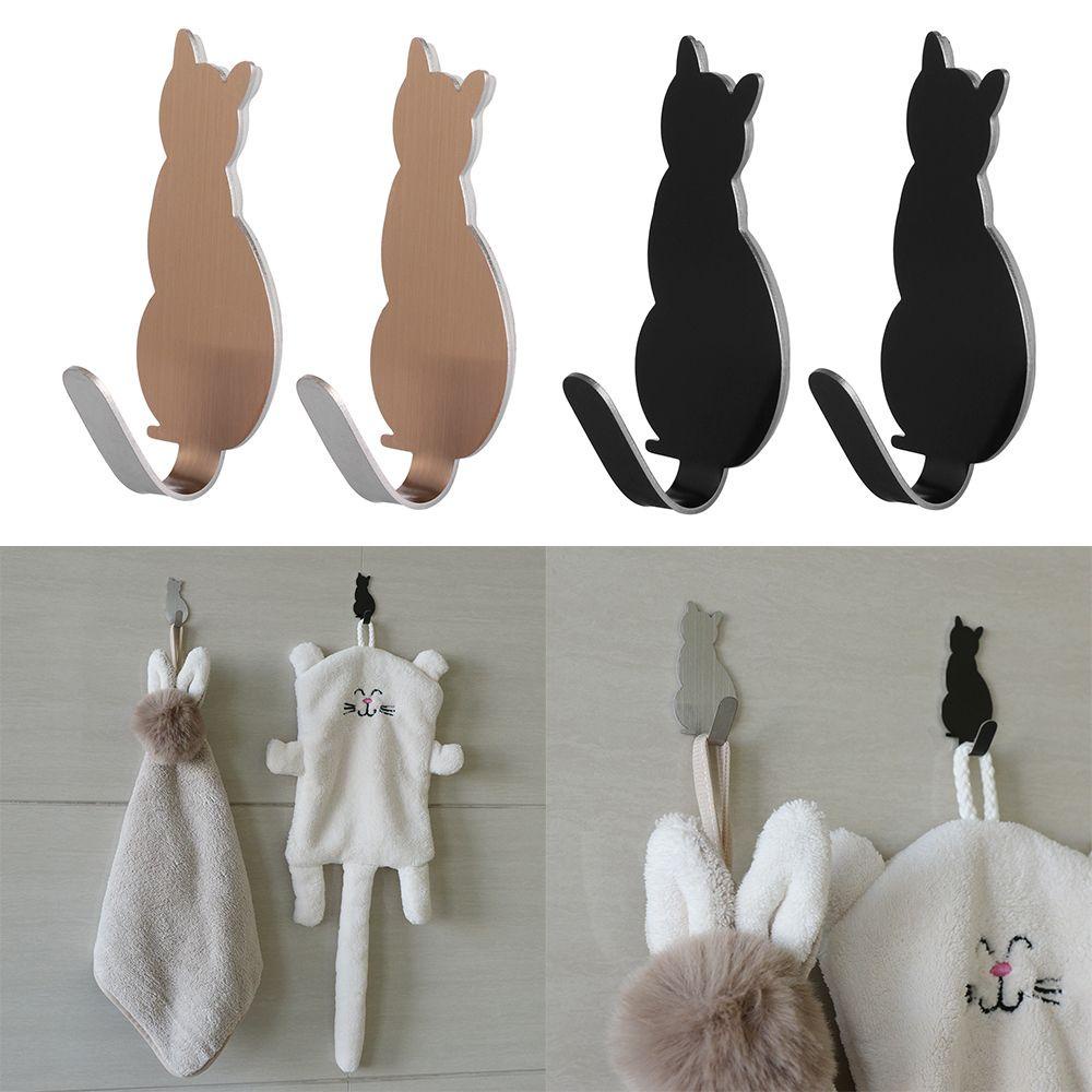 Set 2 Móc Treo Đồ Dán Tường Hình Mèo Dễ Thương Giá Đỡ