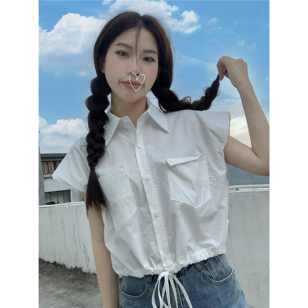 Áo Sơ Mi Không Tay Kẻ Sọc 3 Màu Có Đệm Vai Phong Cách Hàn Quốc 63272