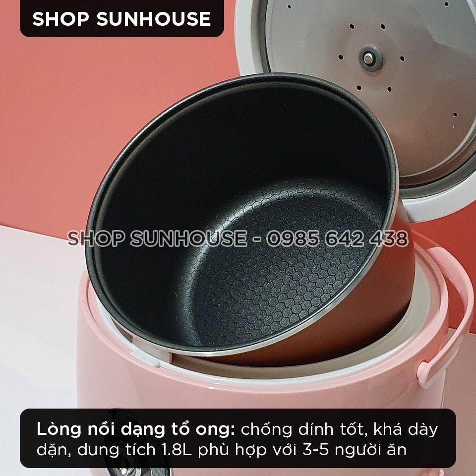 Nồi cơm điện 1.8L SUNHOUSE HappyTime HTD8521P thân nhựa siêu bền | BigBuy360 - bigbuy360.vn