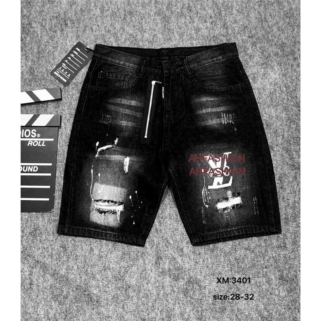 Quần short jean nam vải jean dày,chuẩn form,sang trọng,cá tính thêu logo cao cấp-AHFASHION