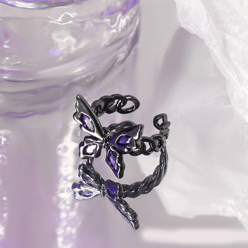 flowersqueen Nhẫn Hình Bướm Đính Đá zircon Màu Tím Cá Tính Dành Cho Nữ