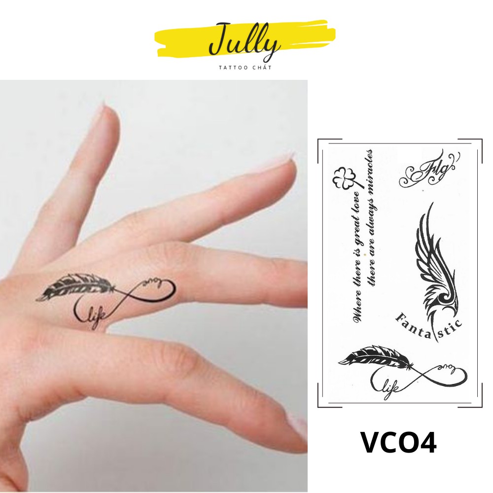 Hình xăm dán tạm thời mini hình vô cực, vô cùng, lông vũ, chữ JULLY Tattoo chất, chống nước, an toàn, bền đẹp