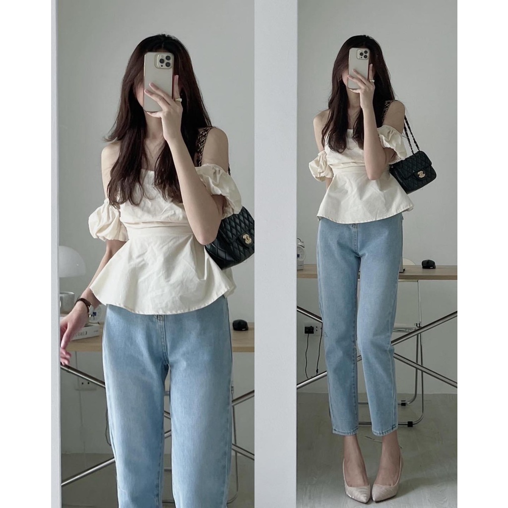 ÁO TRỄ VAI CÚP NGỰC XÒE KIỂU DÁNG HÀN QUỐC
