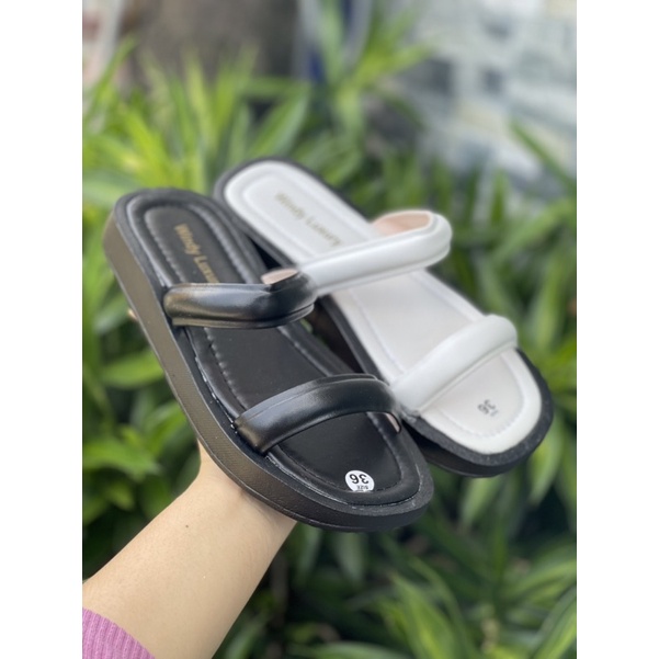 Dép bánh mì 2 quai ngang phồng chạy viền mũi vuông