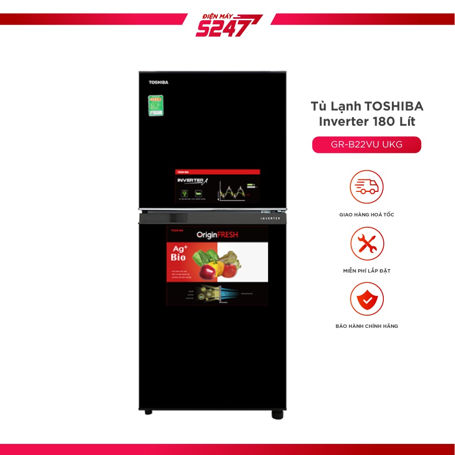 Tủ Lạnh Toshiba Inverter 180 Lít GR-B22VU UKG - Bảo Hành Chính Hãng