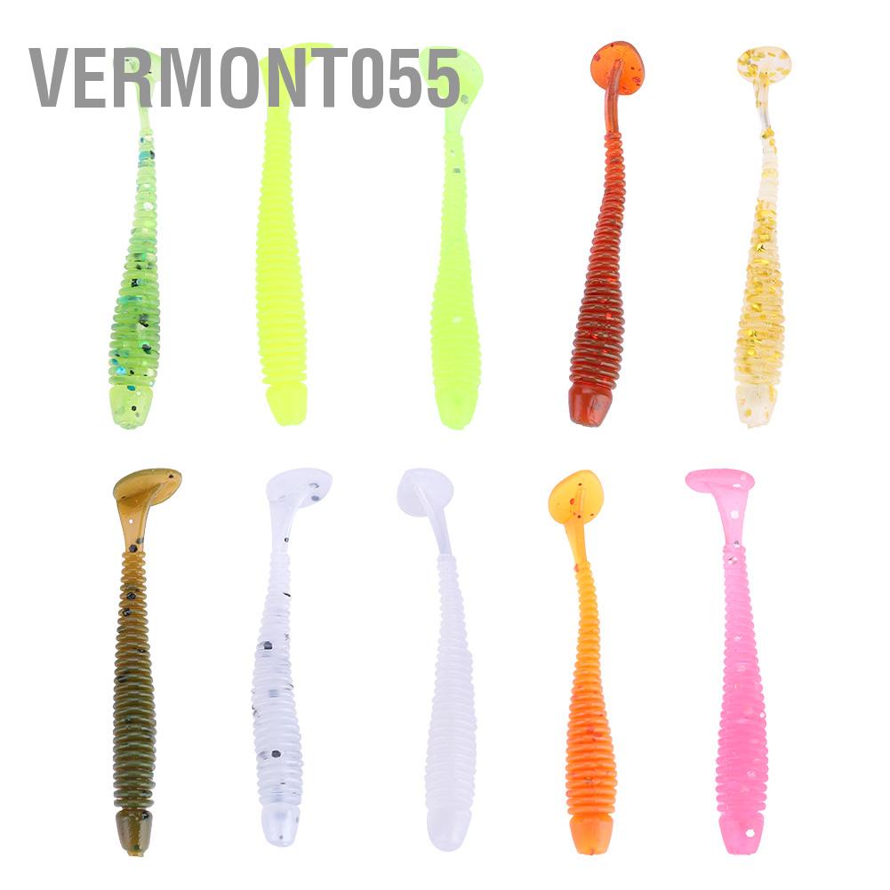 Hàng Hot 10PCS 5cm Mồi câu cá nhân tạo bằng nhựa mềm Grub Worm Baits Bộ phụ kiện Hàng giao ngayVermont055