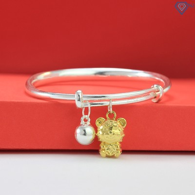 Lắc bạc cho bé tuổi hổ charm vàng khắc tên theo yêu cầu LTT0090 - Trang Sức TNJ
