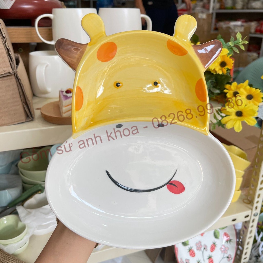 Bát Đĩa sứ Decor Set Chén Dĩa Sứ Dễ Thương Cute Cao Cấp Khay 2 ngăn hình ngộ nghĩnh kèm chấm cực kỳ đáng yêu