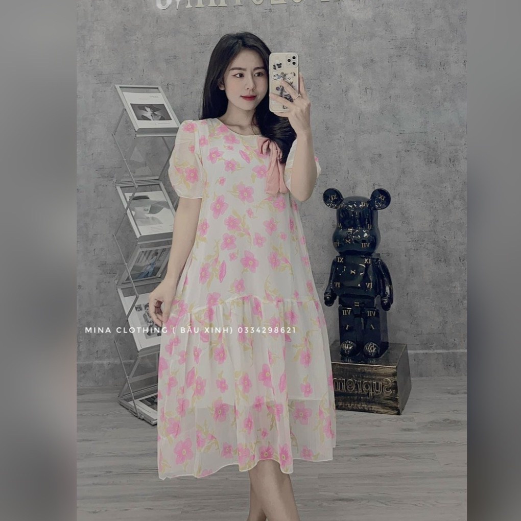 Váy Bầu Mùa Hè Hoa Nhí Cổ Tròn Dáng Babydoll Xinh Xắn Thanh Lý Giá Rẻ Honey Mommy