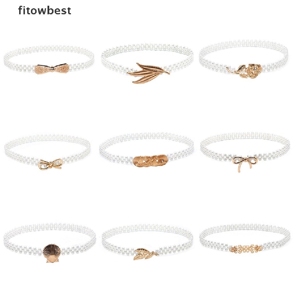 Thắt lưng co giãn GJCUTE đính ngọc trai giả thanh lịch dành cho nữ