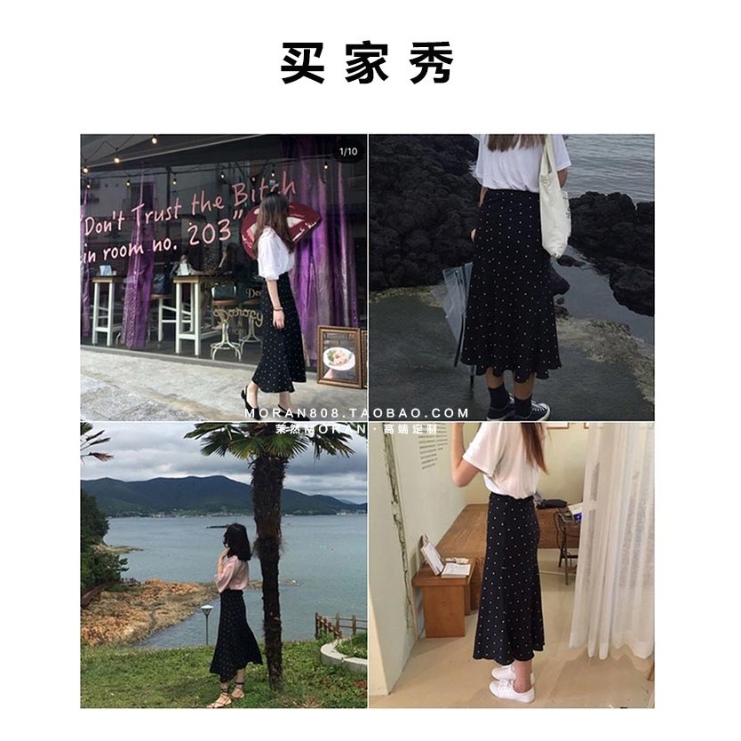 Chân váy MORAN dáng dài xòe chấm bi Vintage - có ảnh thật
