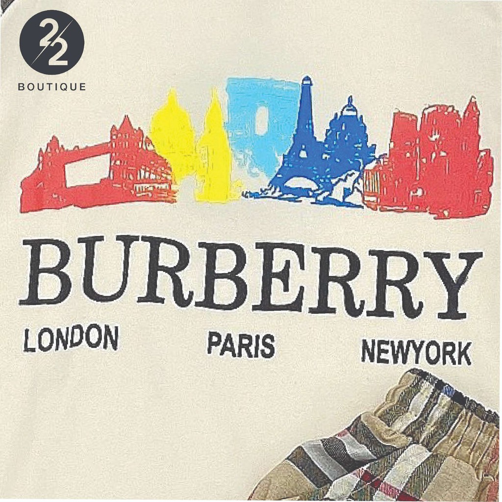 Bộ Áo Thun Cộc Tay Nữ Quần Đùi Chất Liệu Cotton Pha Thoáng Mát Thoải Mái Kẻ Burberry B7