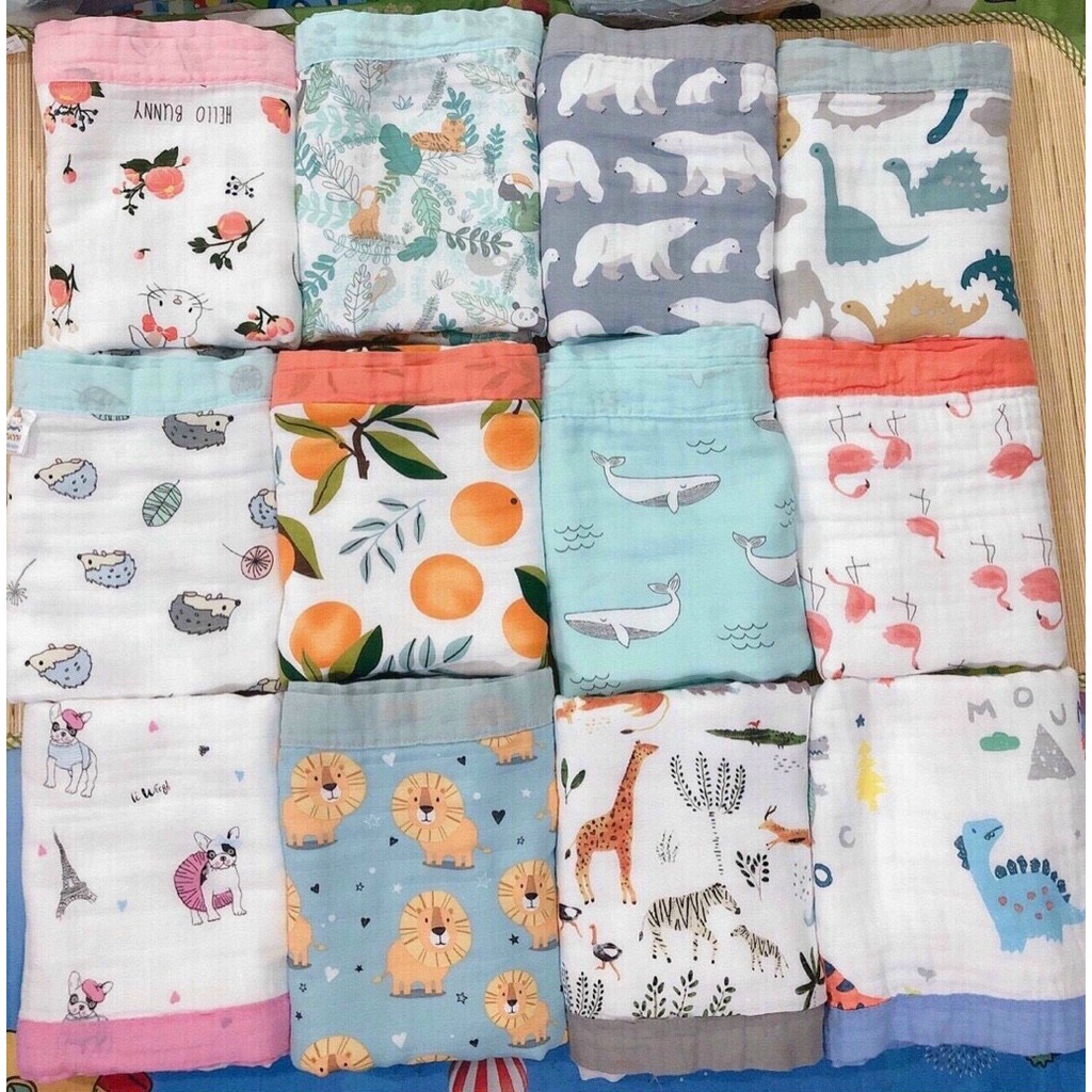 Chăn xô bo viền 4 lớp kích thước 1m1 x 1m3 , chăn sợi tre Mamy