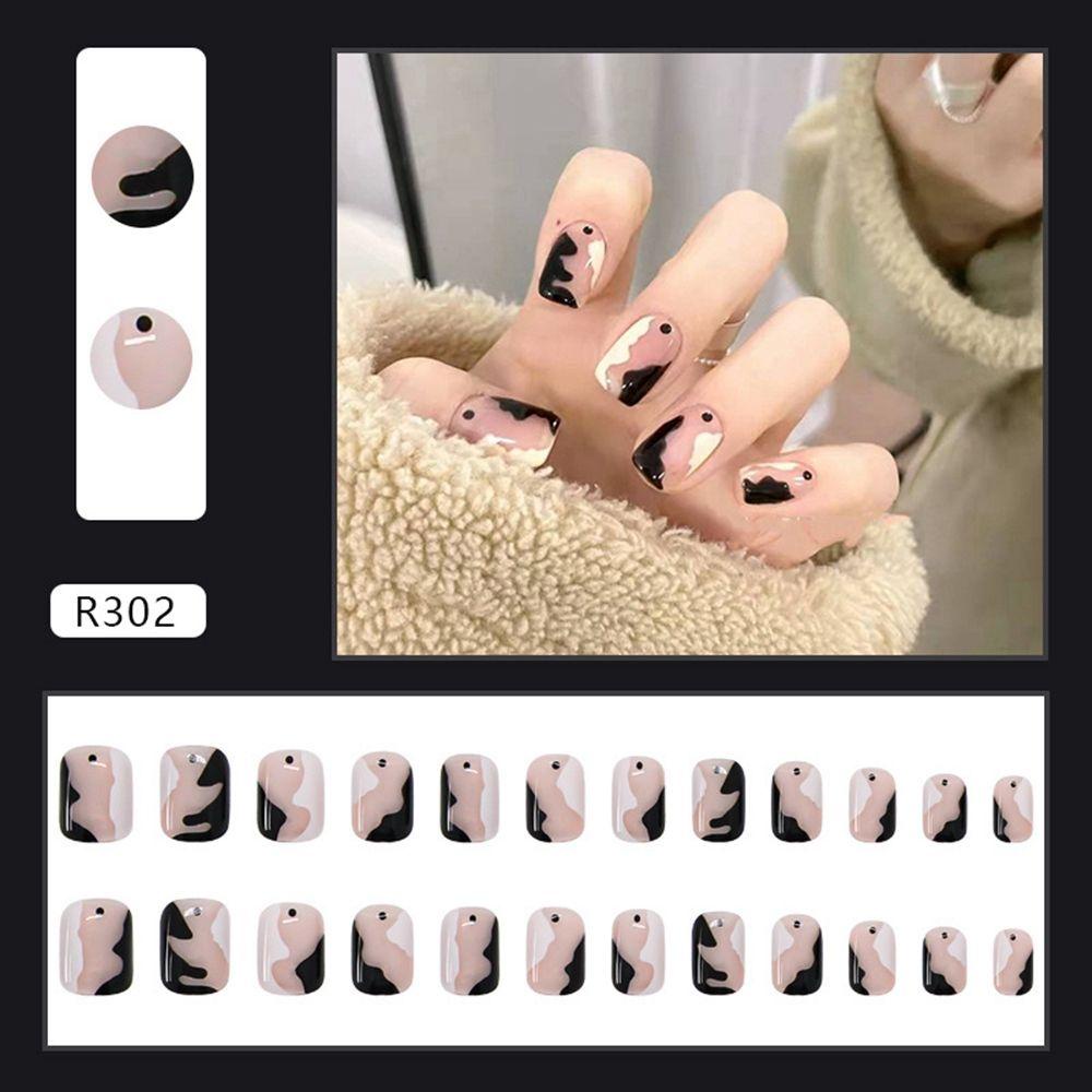MIHAN1 24pcs/Box Press On Nails Wearable Artificial Fake Nails Short Round/Square Head False Nails Detachable Manicure Tool Full Cover Heart Bow Nail Tips