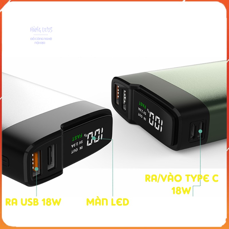 Sạc dự phòng sạc nhanh 18w Minasi sạc nhanh hai chiều PD3.0-QC3.0 dung lượng 20000mah hiển thị phần trăm pin-Hùng led