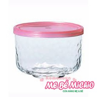 Hộp thủy tinh có nắp đậy loại màu hồng tròn 420ml