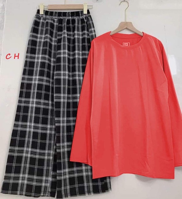 Sét áo dài tay + quần kẻ ô DVL987