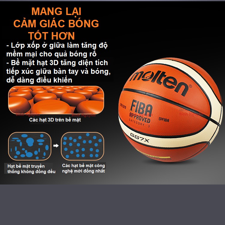 Bóng rổ Molten FIBA GG7X size 7 da PU chơi indoor outdoor TẶNG kim bơm + túi lưới banh đẹp bền bám tay tốt nhồi