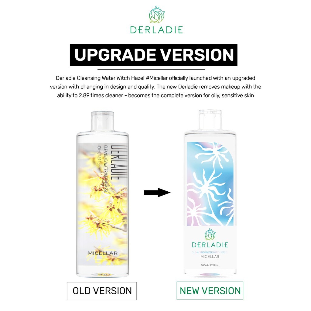 Nước Tẩy Trang Làm Sạch Da, Dịu Nhẹ Derladie Cleansing Water Witch Hazel Micellar 500ml