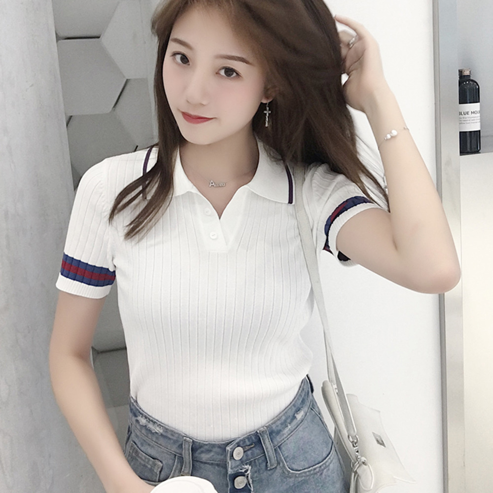 áo polo Ngắn Tay Họa Tiết Sọc Ngang Thời Trang Dành Cho Nữ | BigBuy360 - bigbuy360.vn