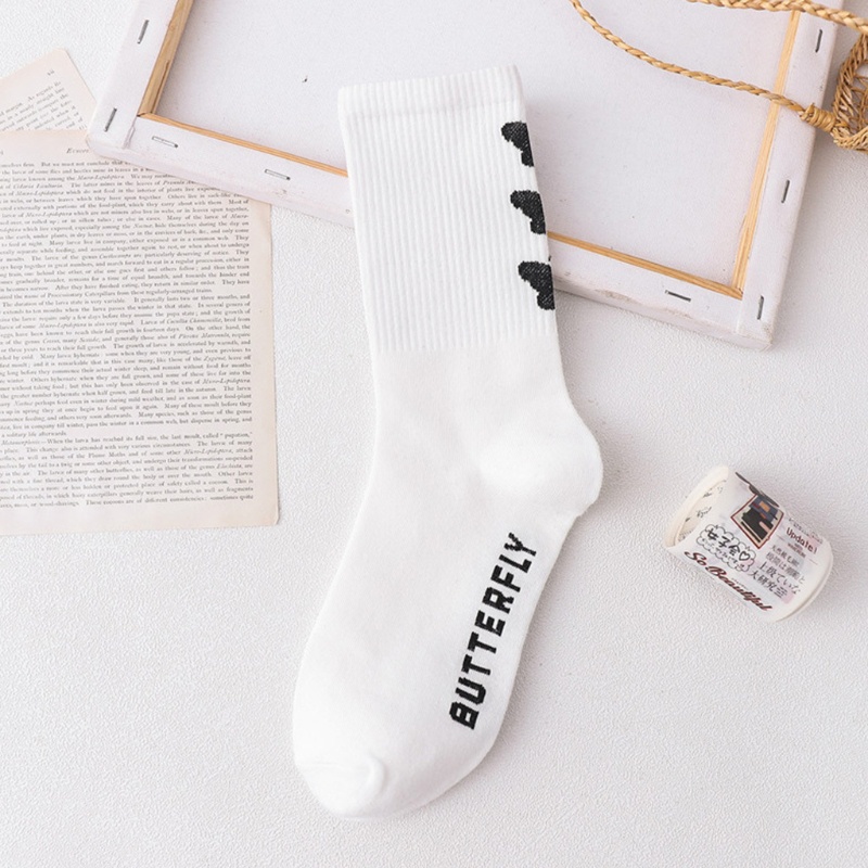 Vớ cotton ống vừa in hình bướm màu đen trắng phong cách Nhật Bản Harajuku Hip Hop thời trang đường phố cho nữ