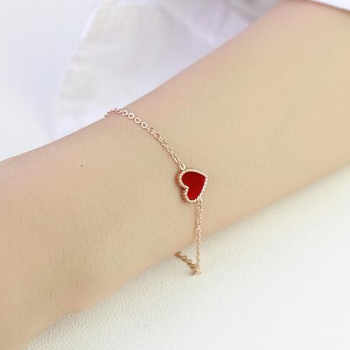 Lắc Tay Trái Tim 2 Mặt Đỏ Đen Titan Cao Cấp TT 1444