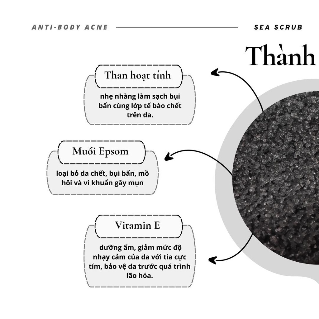 SEA SCRUB - muối than tre làm giảm mụn lưng handmade