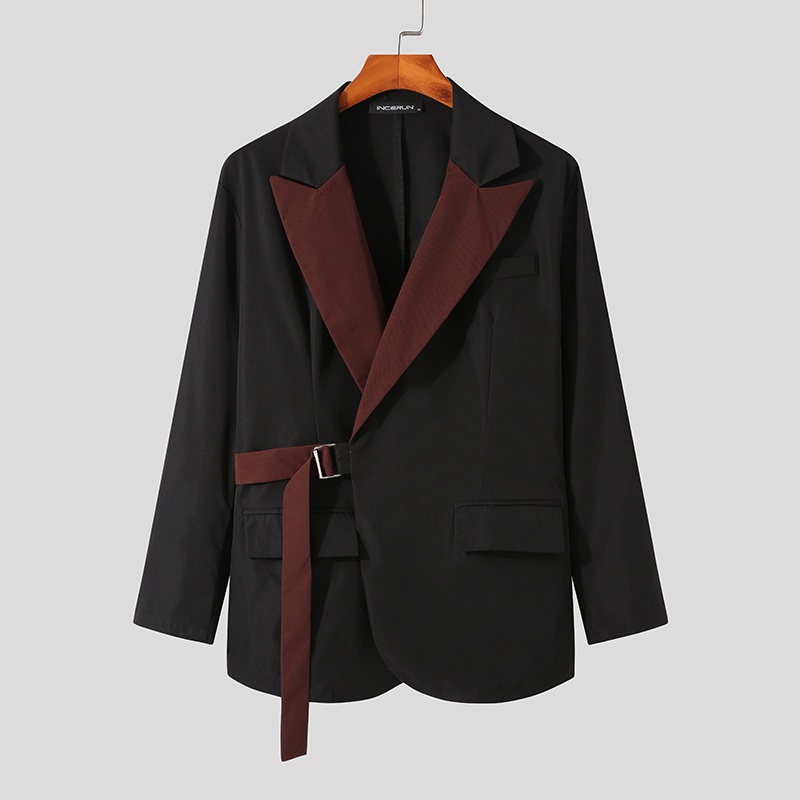 Áo khoác blazer dài tay phối màu đỏ rượu trắng đen thời trang dành cho nam