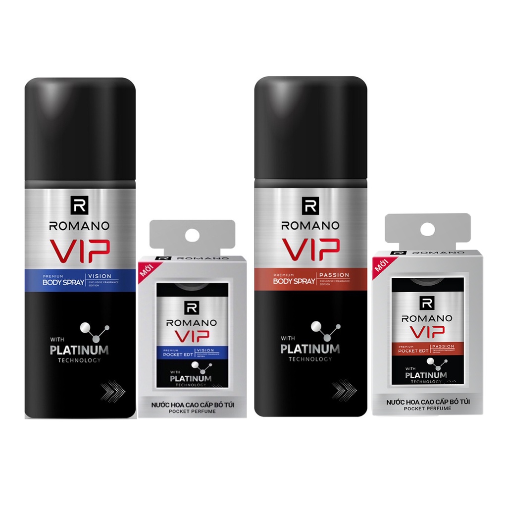 Combo Xịt Khử mùi toàn thân Romano Vip 150ml+Nước hoa bỏ túi Vip 18ml