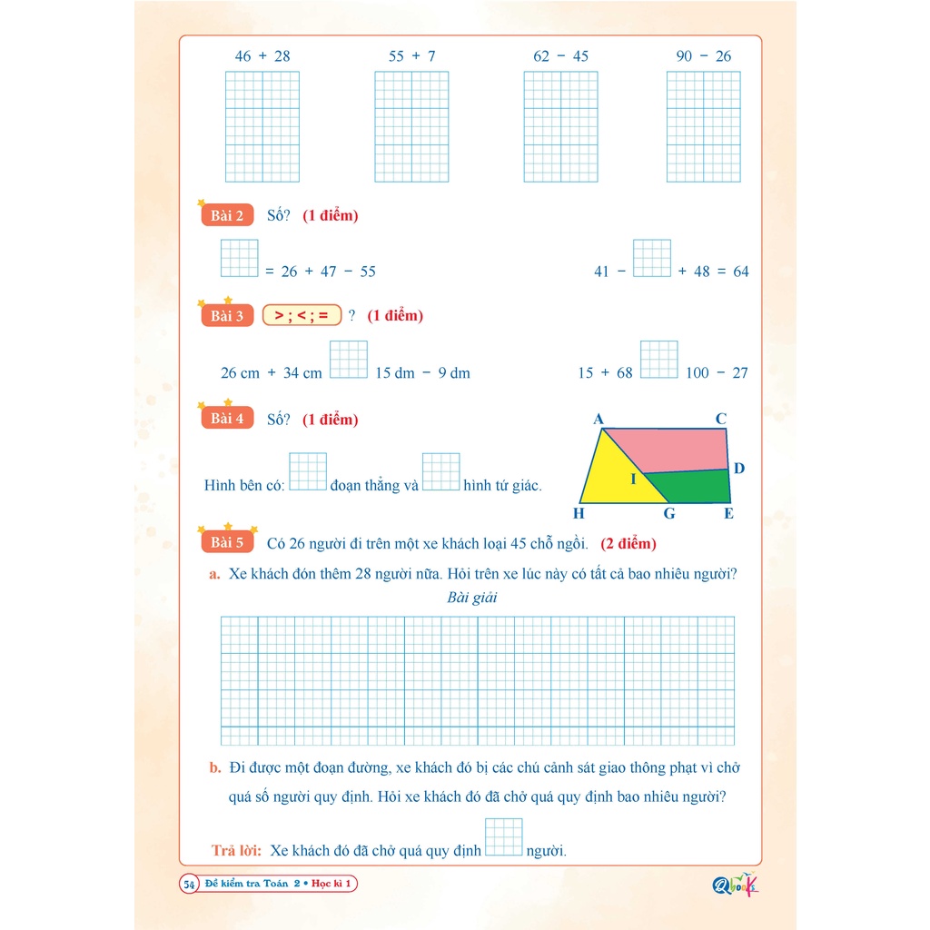 Sách Đề kiểm tra toán và tiếng việt  lớp 2 học kì 1 QBOOKS   Hải Anh Books