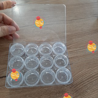 [ TÂM TÂM ]-Hộp chiết màu mica trong có 12 hủ có nắp-