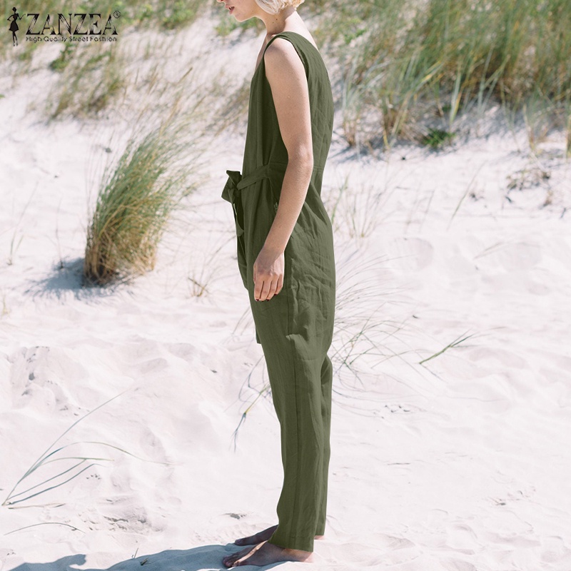 Áo liền quần ZANZEA sát nách có dây thắt lưng và túi phong cách Châu Âu thời trang cho nữ