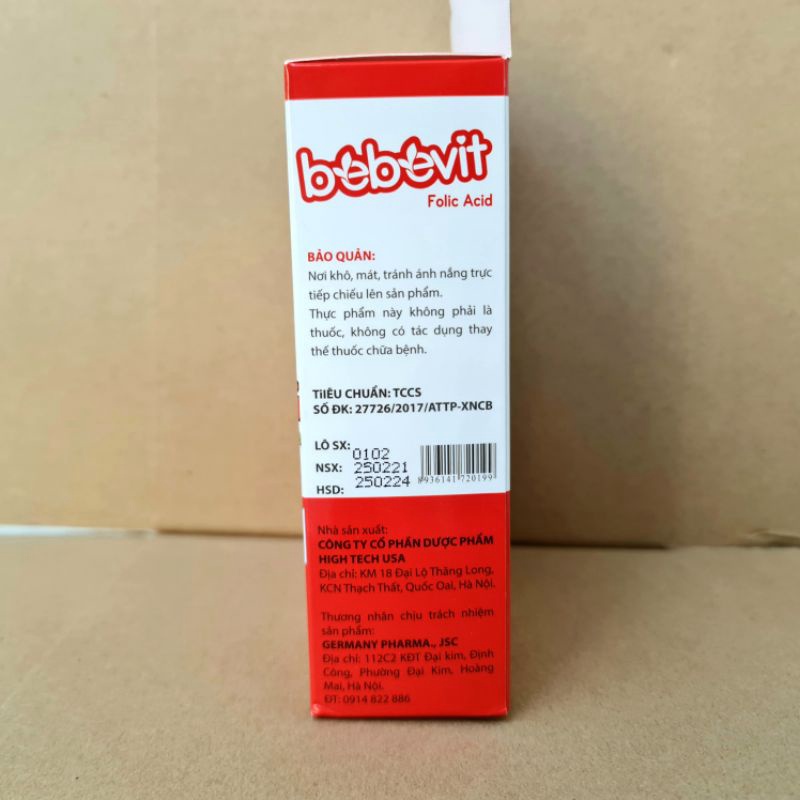 BEBEVIT FOLIC ACID bổ xung sắt và các thành phần thiết yếu cho quá trình tạo máu