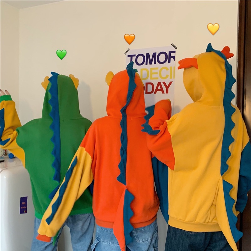 Áo hoodie tay dài nam nữ nhóm có nón mũ trùm đầu thu đông tai khủng long sừng gai đuôi nhiều 3 màu sắc ullzang