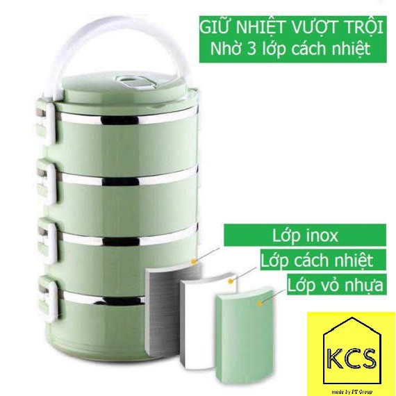 HỘP ĐỰNG CƠM LÚA MẠCH GIỮ NHIỆT, RUỘT INOX 4 TẦNG