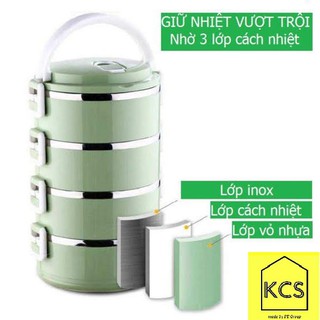 Hộp đựng cơm lúa mạch giữ nhiệt, ruột inox 4 tầng