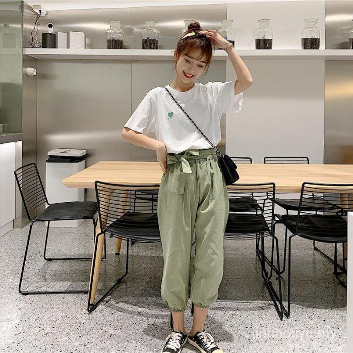 Set Áo Thun Ngắn Tay + Quần Dài Ống Rộng Phong Cách Hàn Quốc Thời Trang Cho Nữ | BigBuy360 - bigbuy360.vn