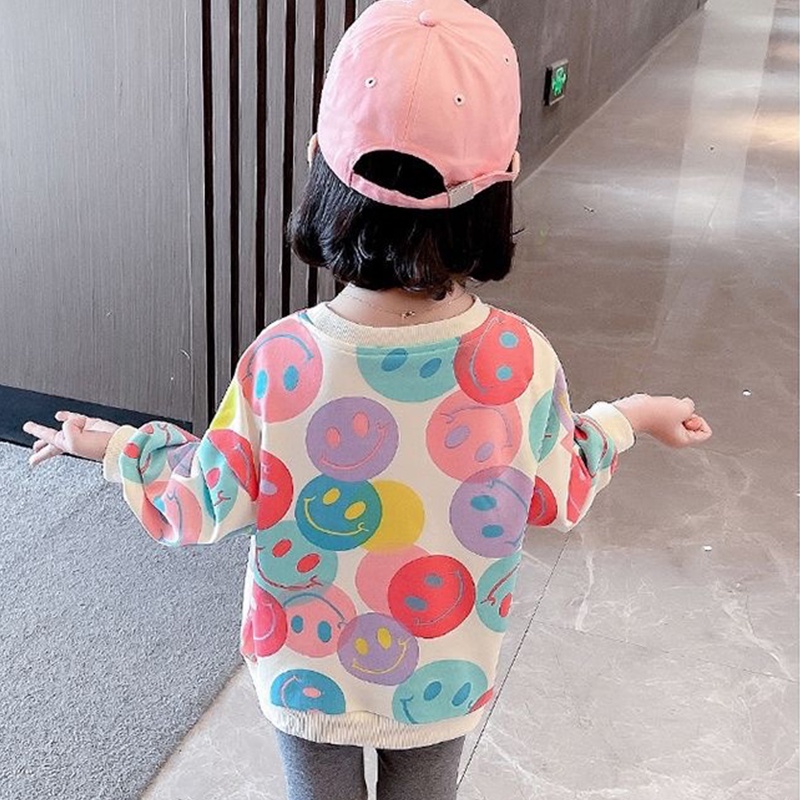 Áo Sweater Tay Dài In Hình Mặt Cười Phong Cách Hàn Quốc Cho Bé Gái 1-8 Tuổi
