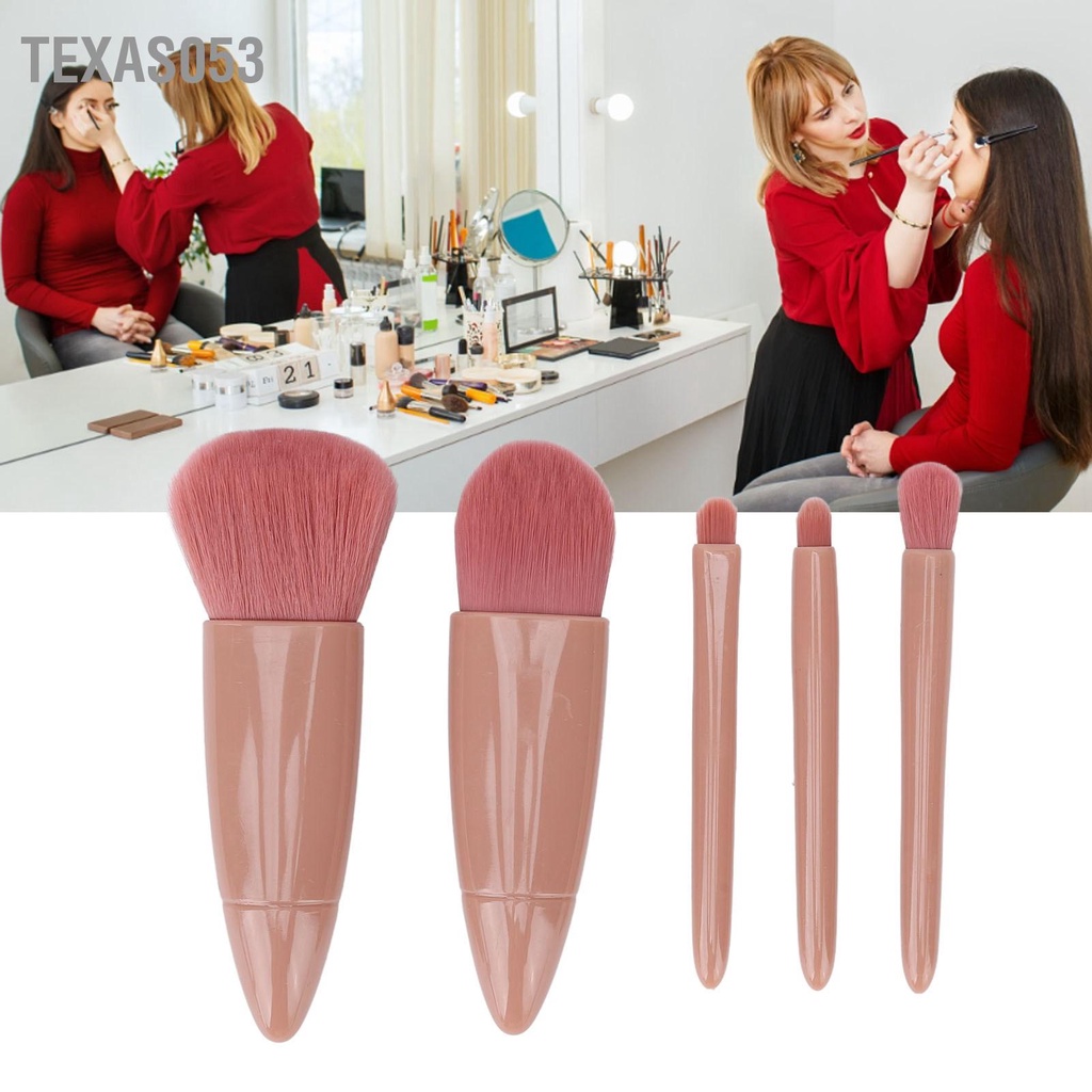 Set 5 Cọ Trang Điểm Lông Mềm Mini Kèm Hộp Đựng Có Gương Tiện Lợi