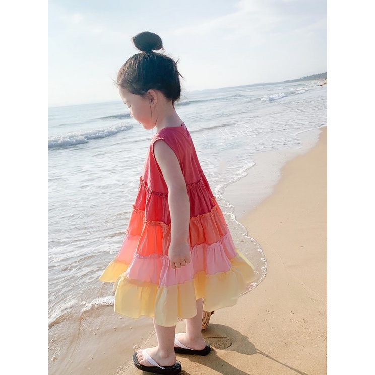 Đầm Sát Nách Màu Cầu Vồng Thời Trang Mùa Hè Cho Bé_HÀNG QUẢNG CHÂU CAO CẤP
