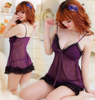 Váy ngủ ren hai dây gợi cảm hai màu tím/đỏ