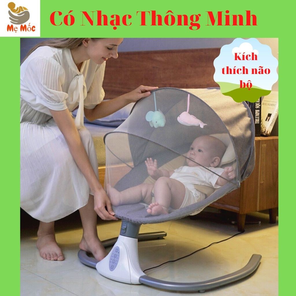 Nôi Điện Tự Động Cao Cấp, Ghế Rung Điện, Nôi Ru Ngủ Có Điều Khiển Từ Xa, Nhạc Cho Bé Thư Giãn, Ngủ Ngon [Shop Mẹ Mốc]