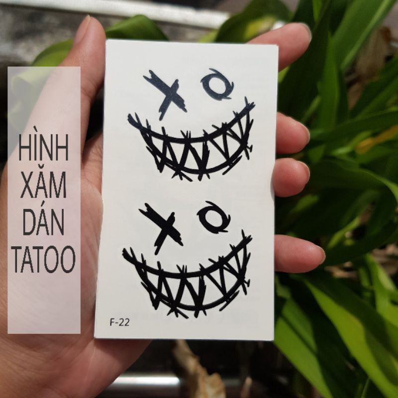 Hình xăm tạm thời gương mặt x o style halloween f22. Tatoo dán sticker 10x6cm