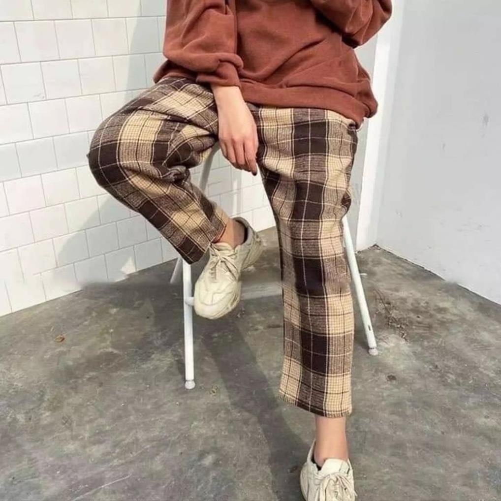 Quần Baggy Nam Kẻ Caro PLAID Ống Suông Unisex - Kiểu quần baggy vải kẻ caro dáng suông rộng streetwear